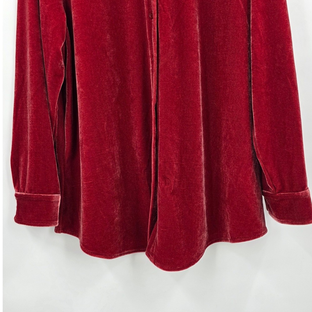 SOFT SURROUNDINGS VELVET BOYFRIEND TUNIC SHIRT WOMENS PETITE LARGE RED BUTTON UP - Picture 3 of 14
